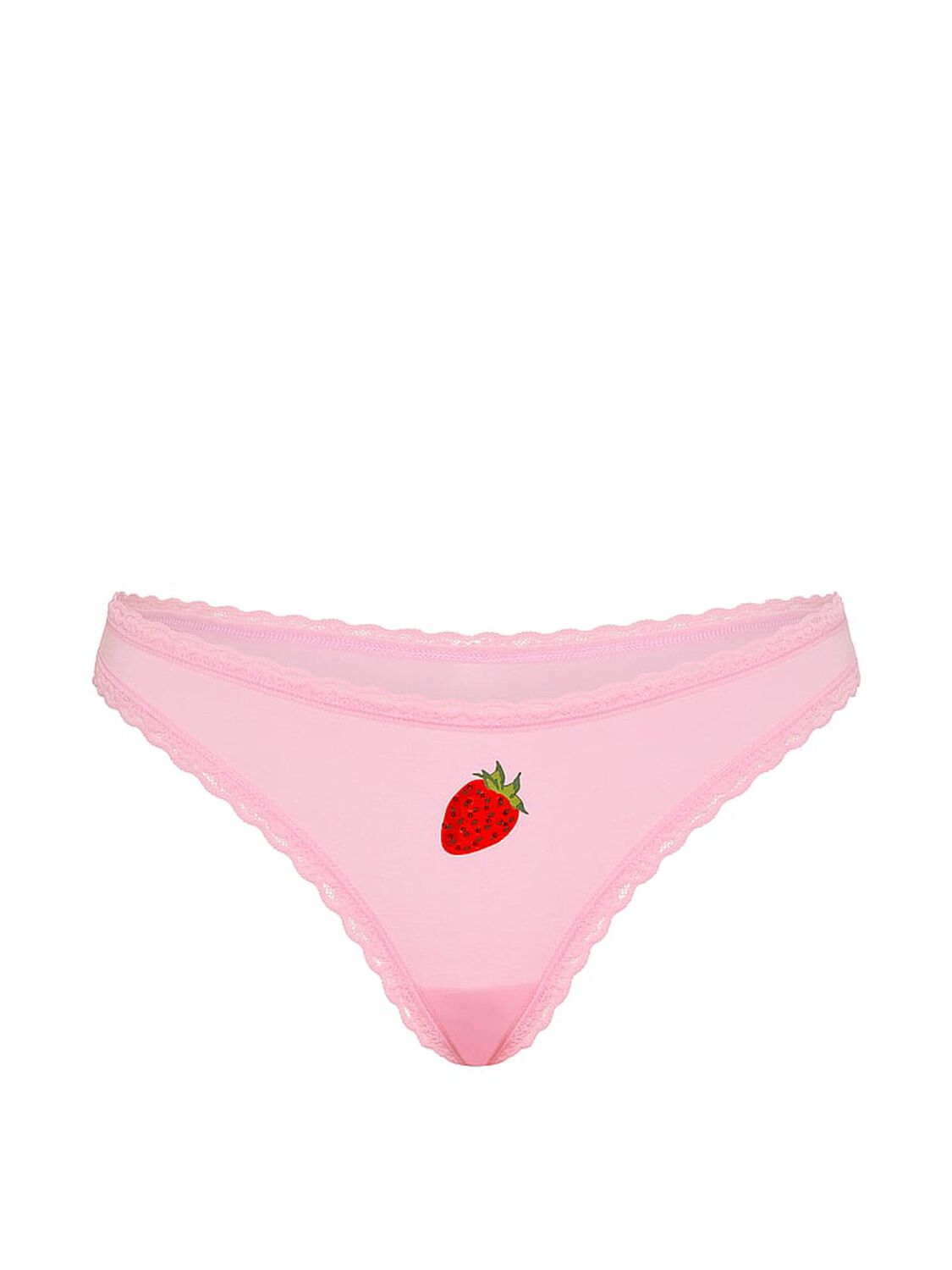 vs Lace Trim Cotton Lace-Waist Thong Cupid Pink Strawberry 3 of 3 