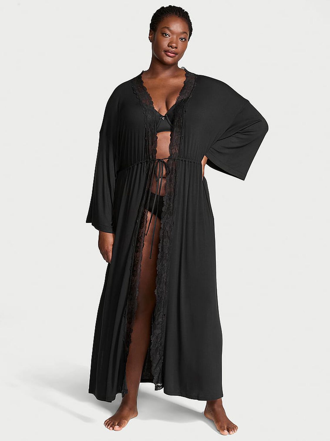 vs Victoria's Secret Modal Soft Long Robe Black 1 of 3 