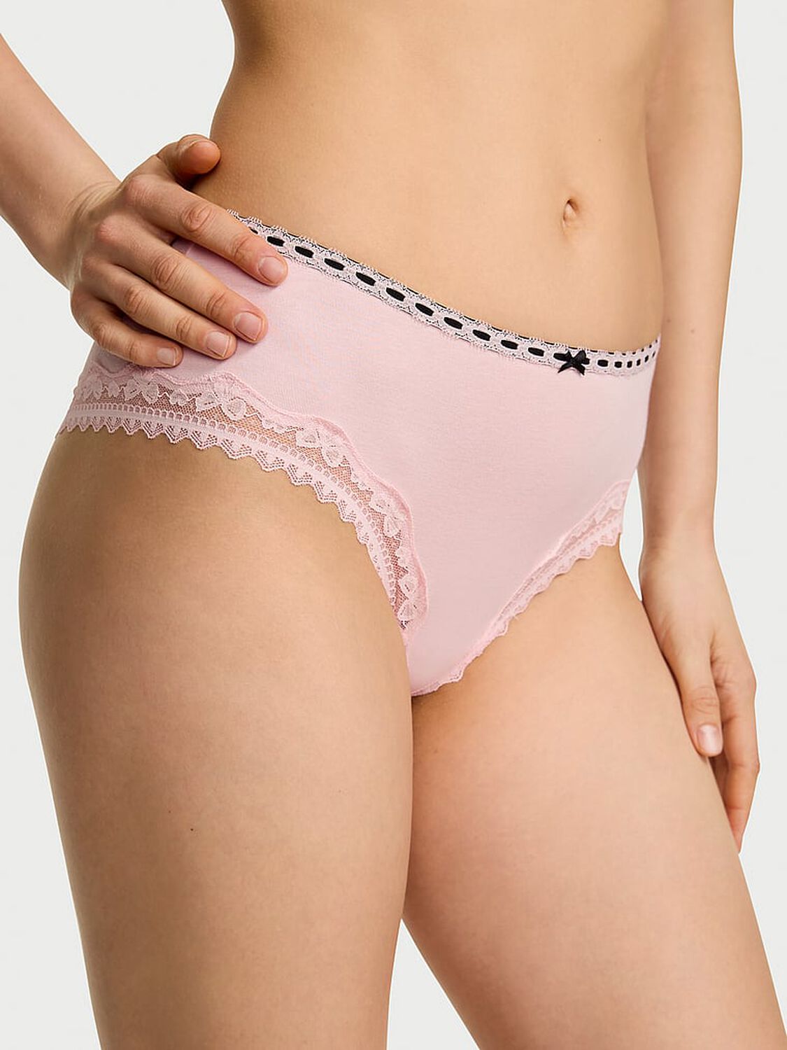 vs Lace Trim Cotton Bow Lace-Trim Cheeky Panty Angel Pink 1 of 3 