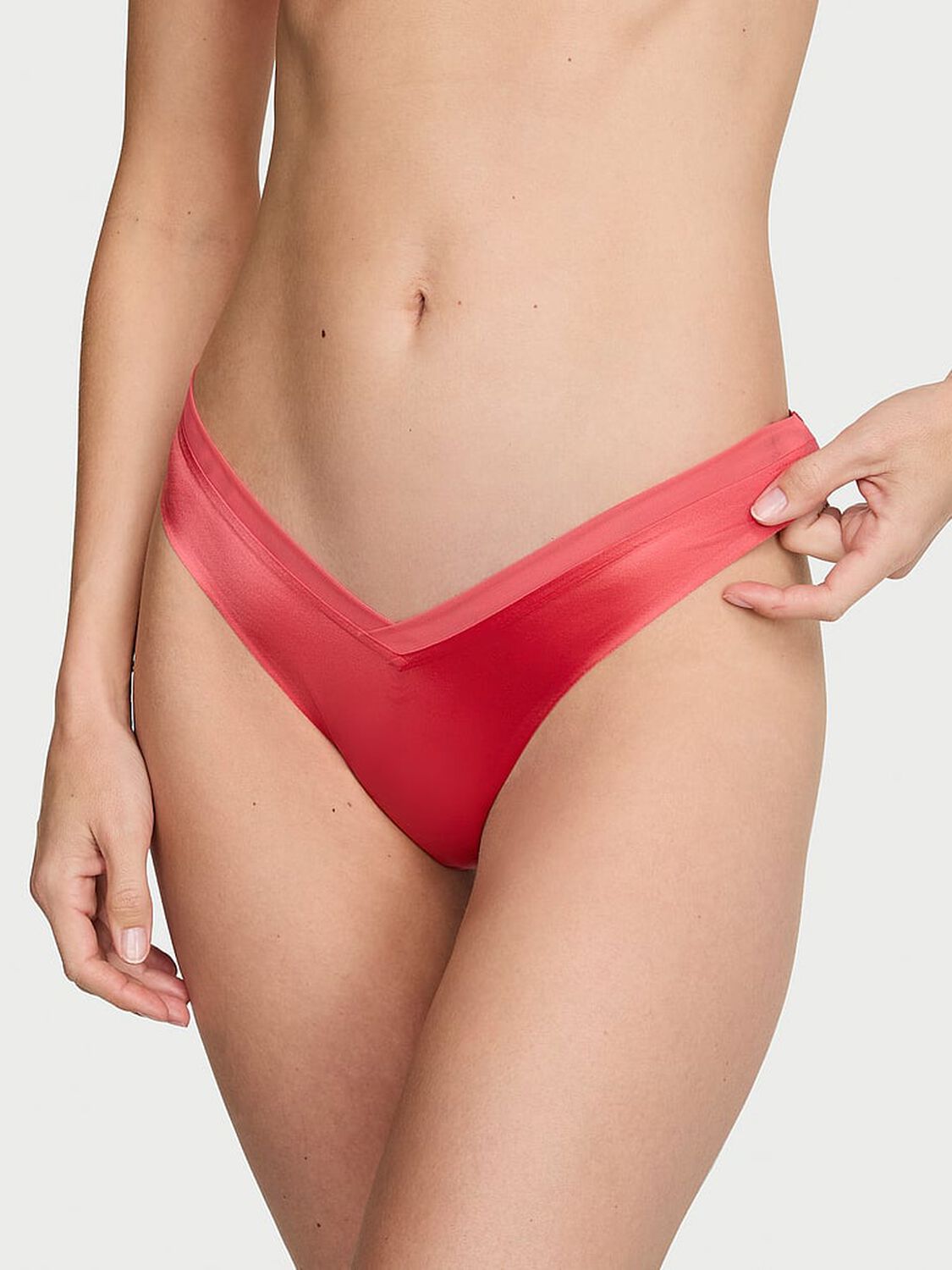 vs Very Sexy Sheer Reveal Mesh-Trim Strappy-Back Thong Panty Hot Coral 1 of 2 