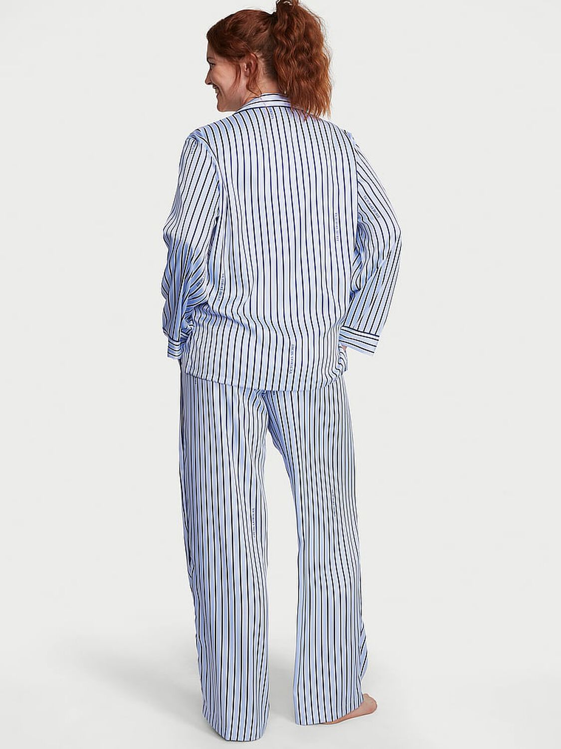 vs Victoria's Secret Satin Long Pajama Set Blue Crescent Stripes 2 of 4 