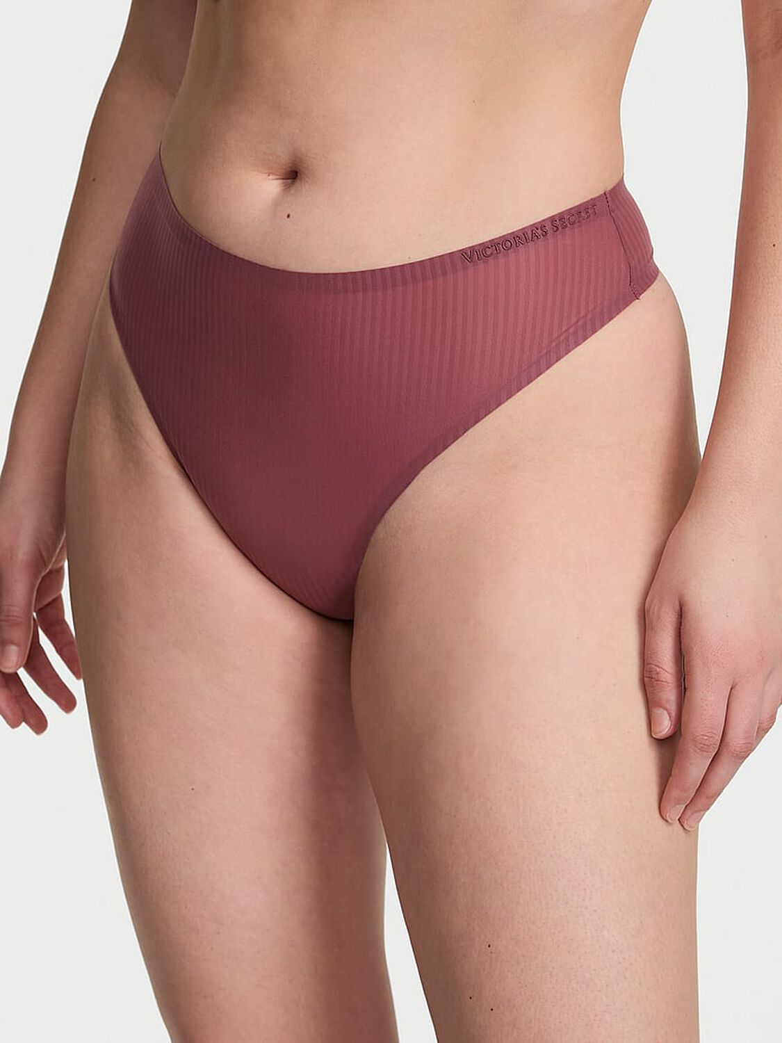 vs Body By Victoria Body by Victoria Flex Shadow Stripe Mid-Rise Thong Panty Morning Rose 1 of 3 