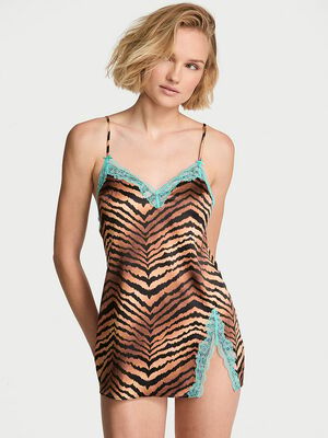 Tease Satin Lace-Trim Mini Slip Dress
