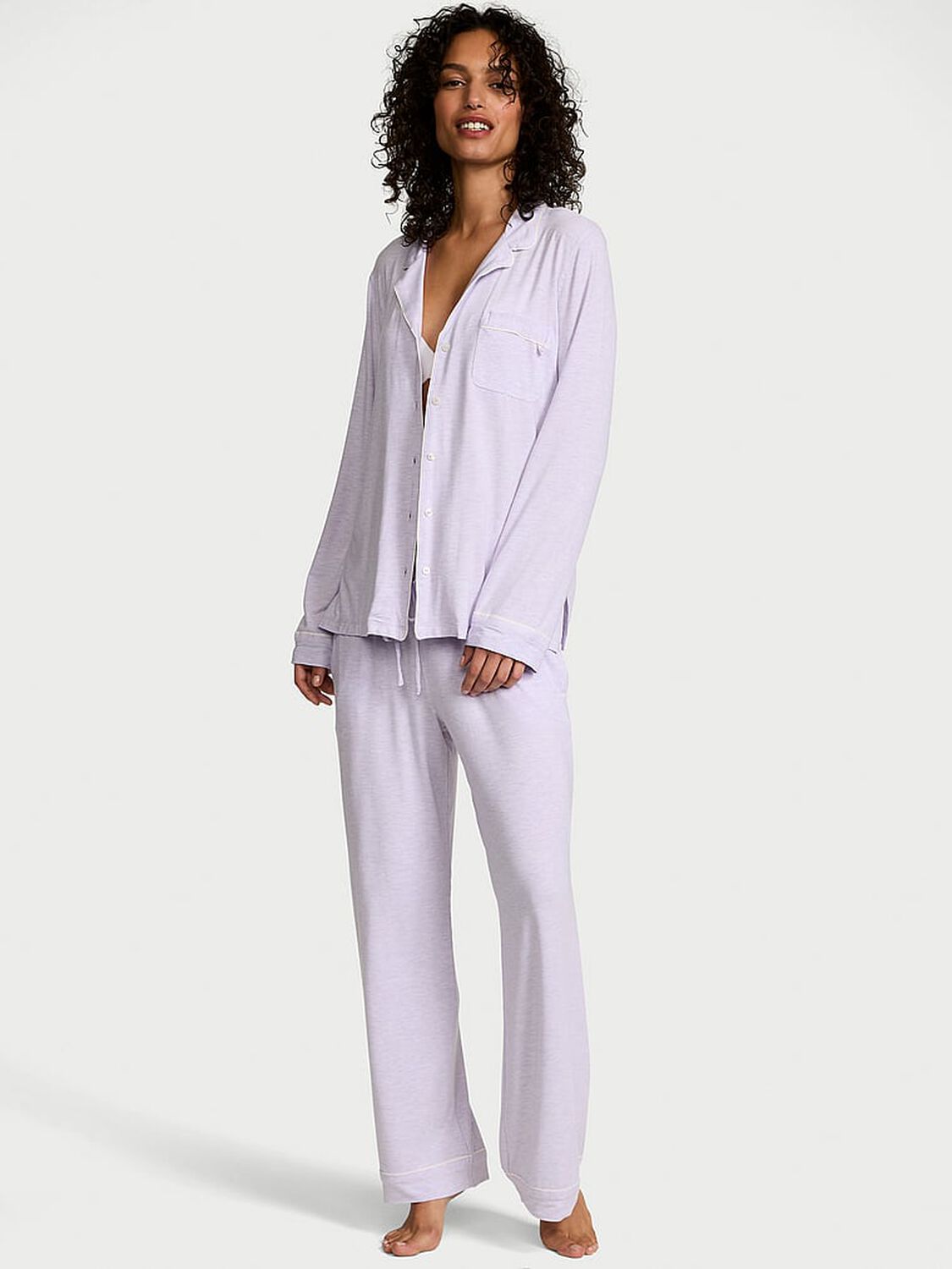 vs Victoria's Secret Modal Soft Long Pajama Set Heather Lavender Ice 1 of 4 