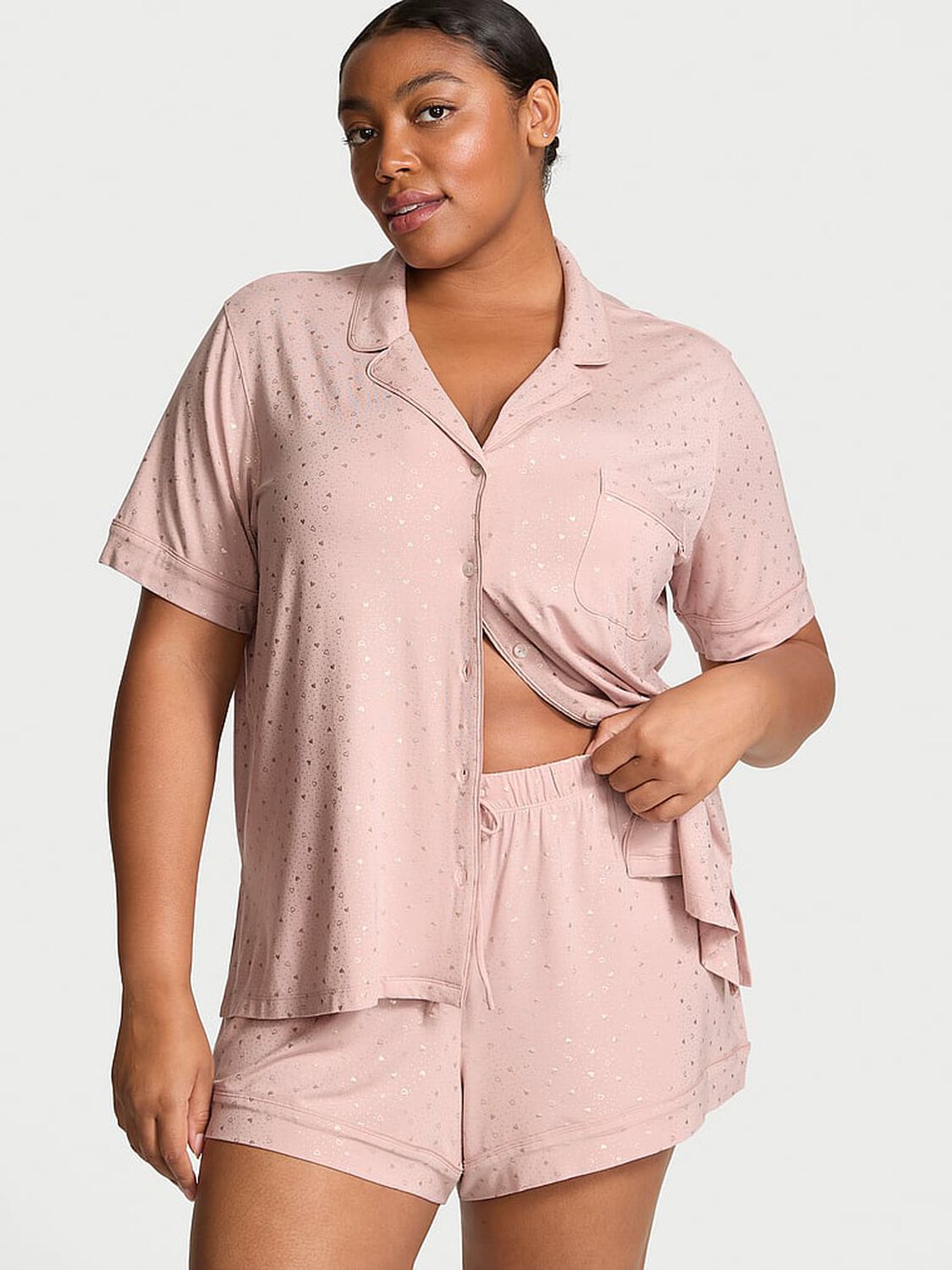 vs Victoria's Secret Modal Short Pajama Set Pink Zinc Shimmer 1 of 3 
