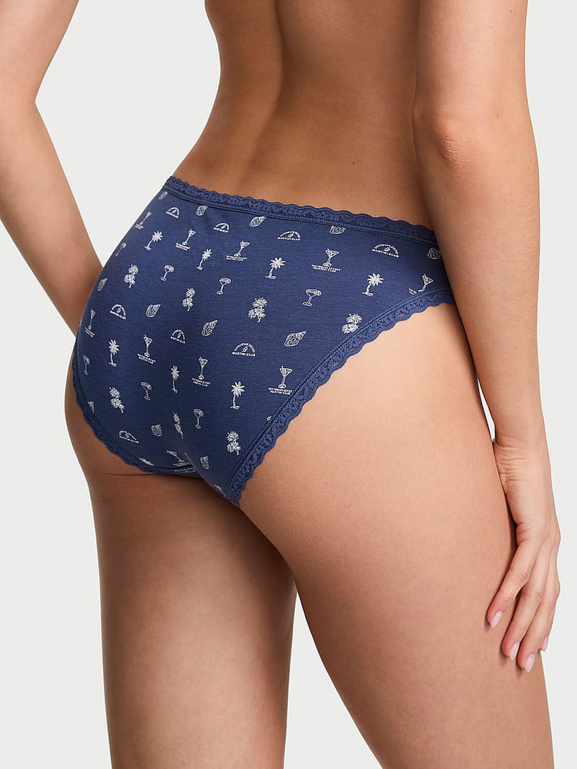 vs Lace Trim Lace-Waist Bikini Panty Ink Blue Martini Club 2 of 2 