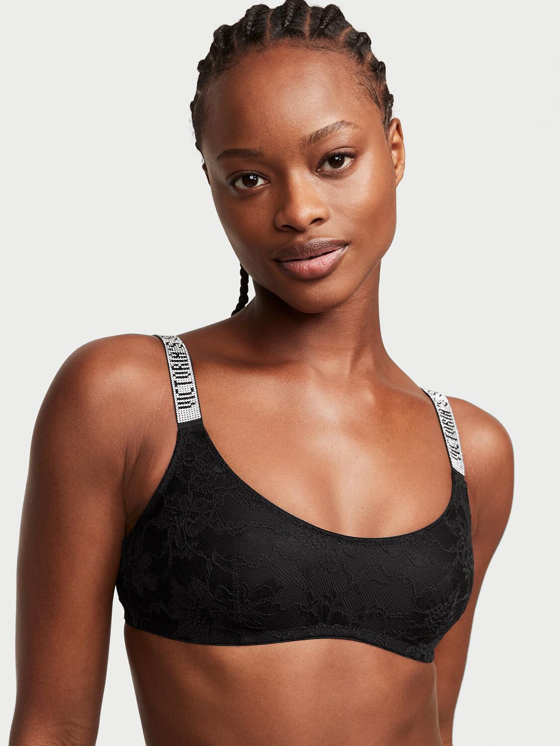 vs Victoria's Secret Shine Strap Scoop Bralette Black 1 of 3 
