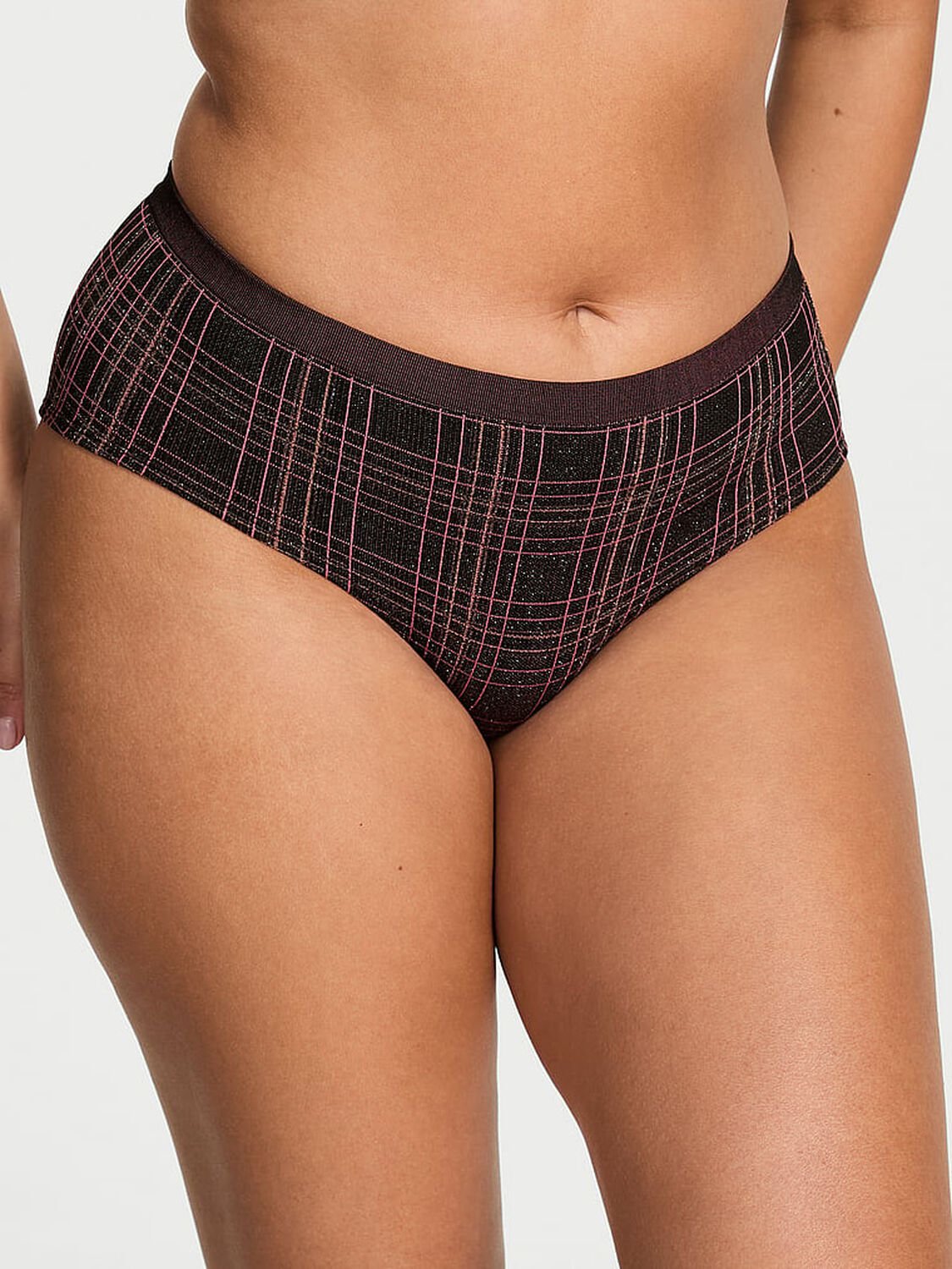 vs Seamless Seamless Shimmer Plaid Hiphugger Panty Black Shimmer Plaid 1 of 2 