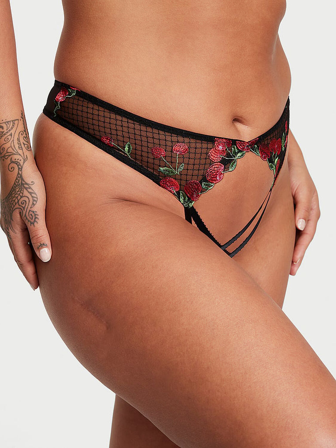 vs Very Sexy Crotchless Cherry Embroidery Open-Back Panty Black Cherries 1 of 4 