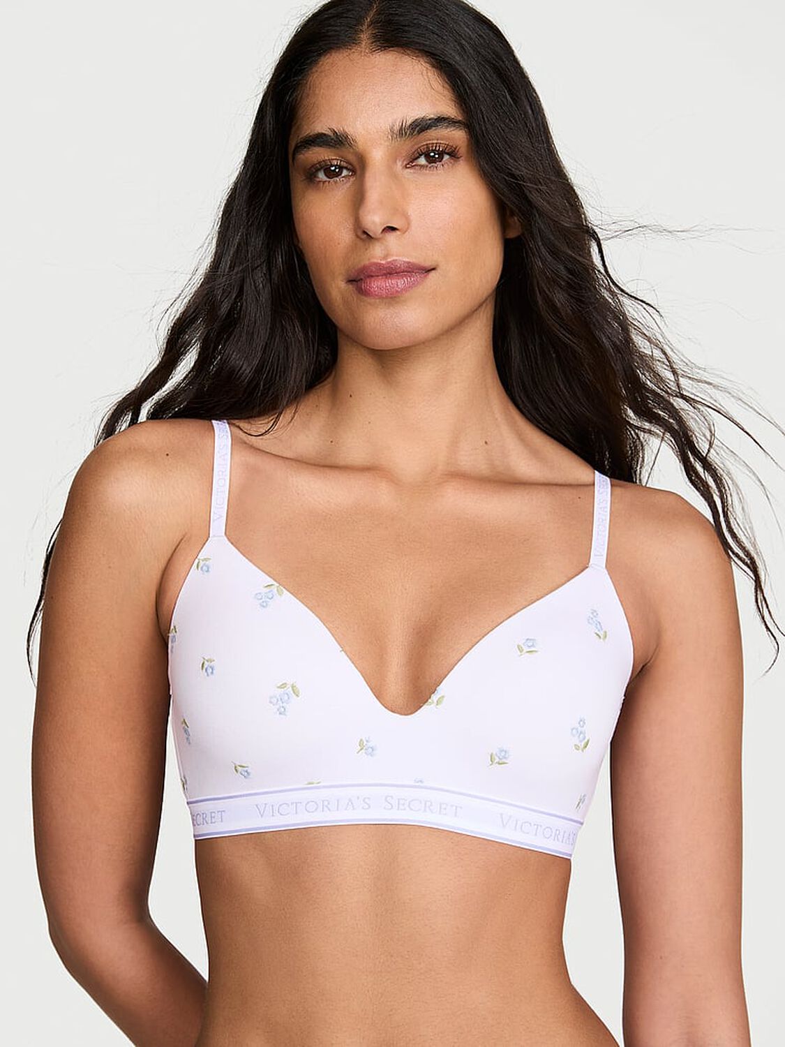 vs The T-Shirt Cotton Embroidered Lightly Lined Wireless Bra White Floral 1 of 4 