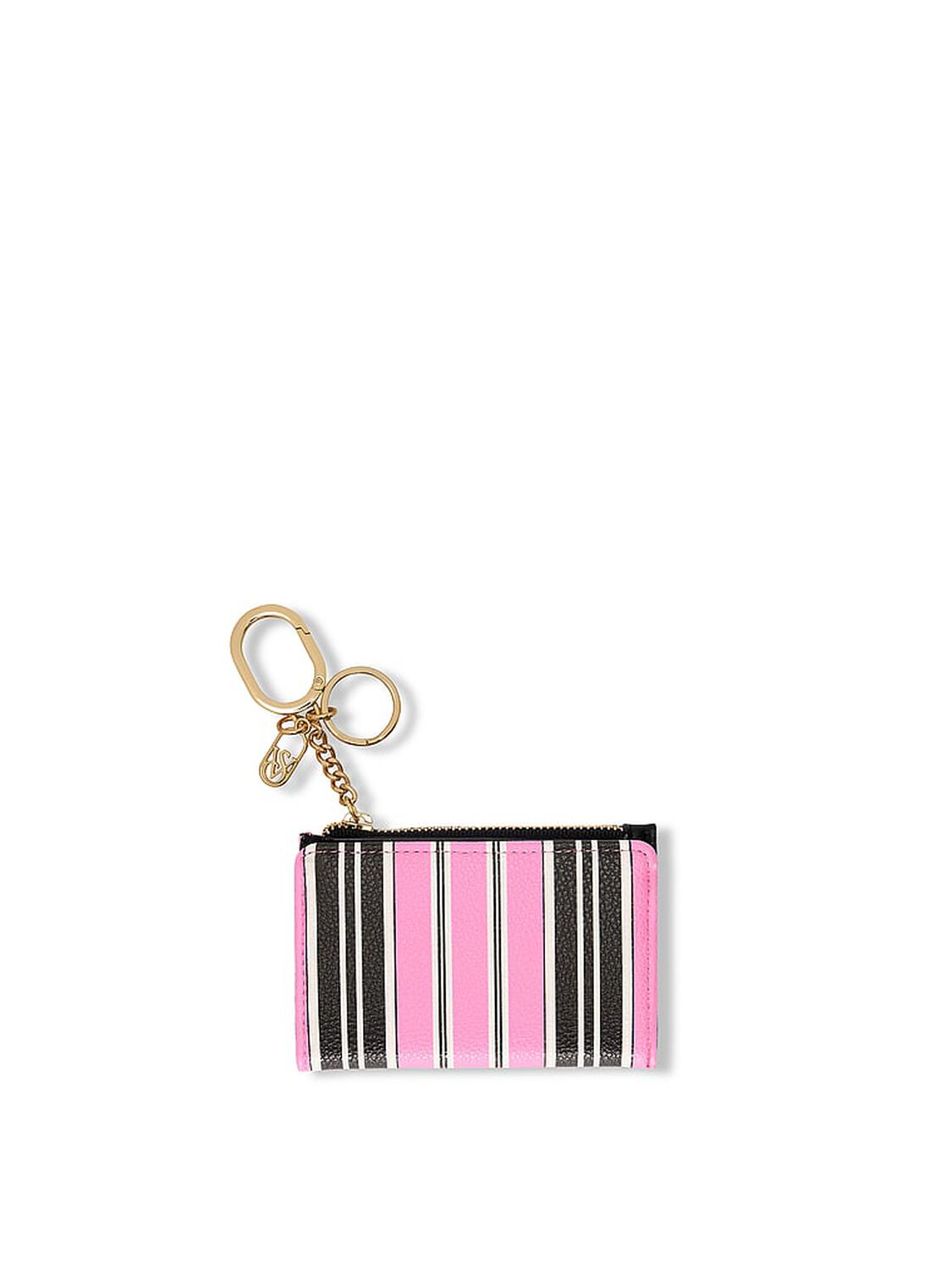 vs Victoria's Secret Foldover Card Case Keychain Pink And Black Stripe 1 of 2 