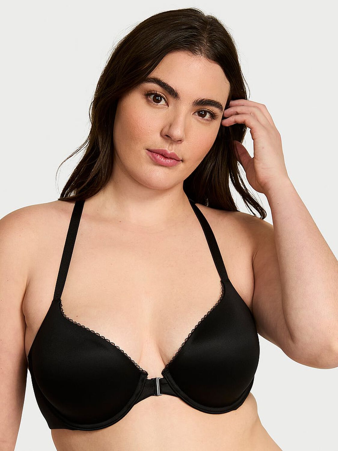 vs Body By Victoria Lightly Lined Lace Racerback Demi Bra Black 1 of 3 
