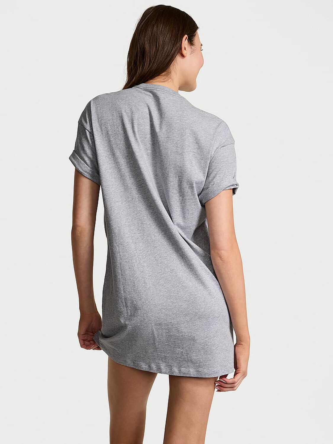 vs Victoria's Secret 100% Cotton Oversize Pocket Sleep Tee Medium Heather Grey 2 of 3 