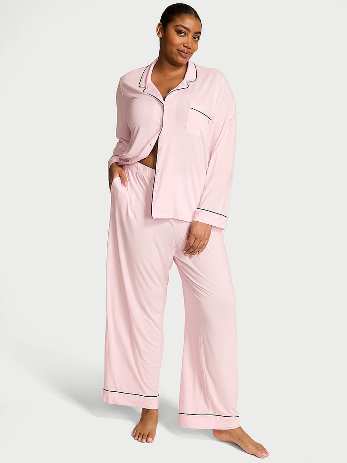 vs Victoria's Secret Modal Soft Long Pajama Set Angel Pink 1 of 4 