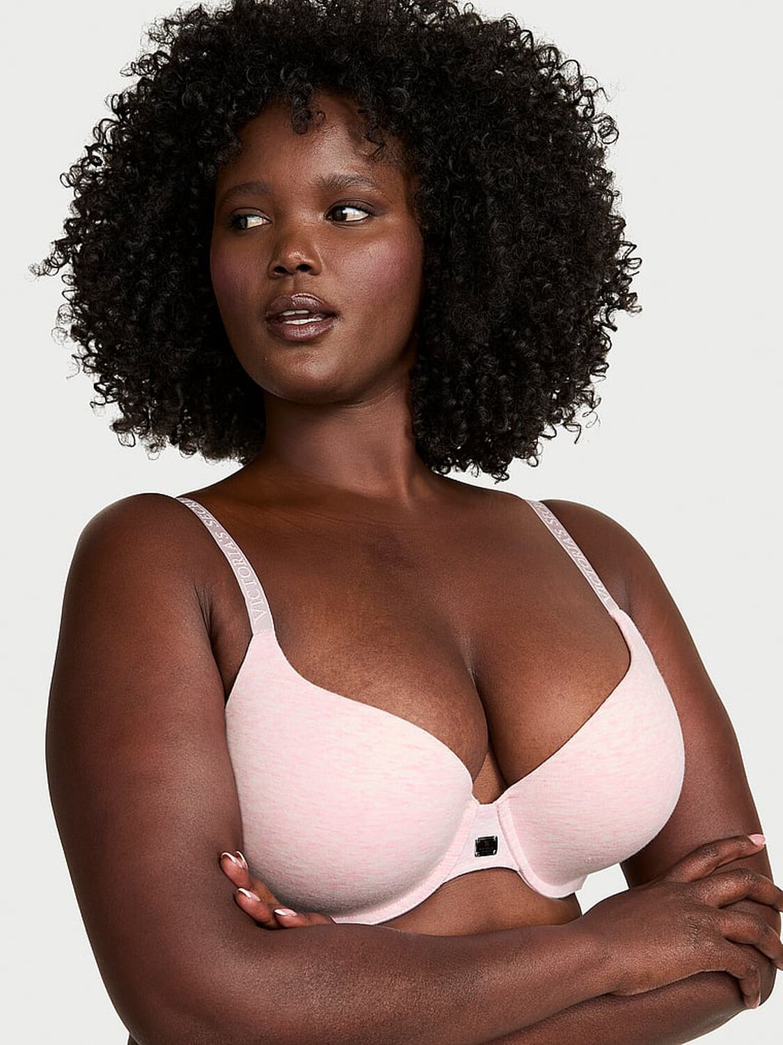 vs The T-Shirt Cotton Logo Hardware Perfect Shape Push-Up Bra Heather Pink Petal 1 of 3 