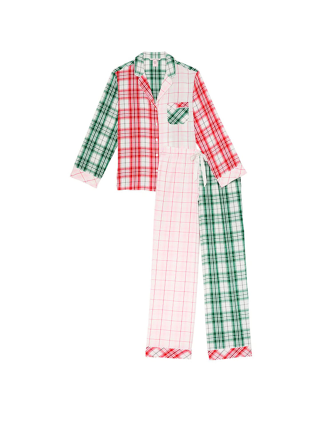 vs Victoria's Secret Flannel Long Pajama Set Mix Plaid 3 of 4 
