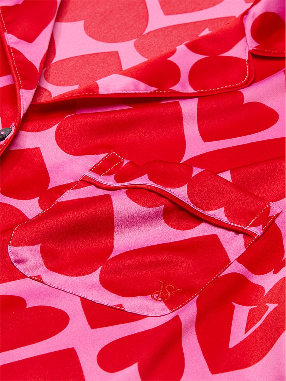 vs Victoria's Secret Glazed Satin Long Pajama Set New Peony & Lipstick Hearts 4 of 4 