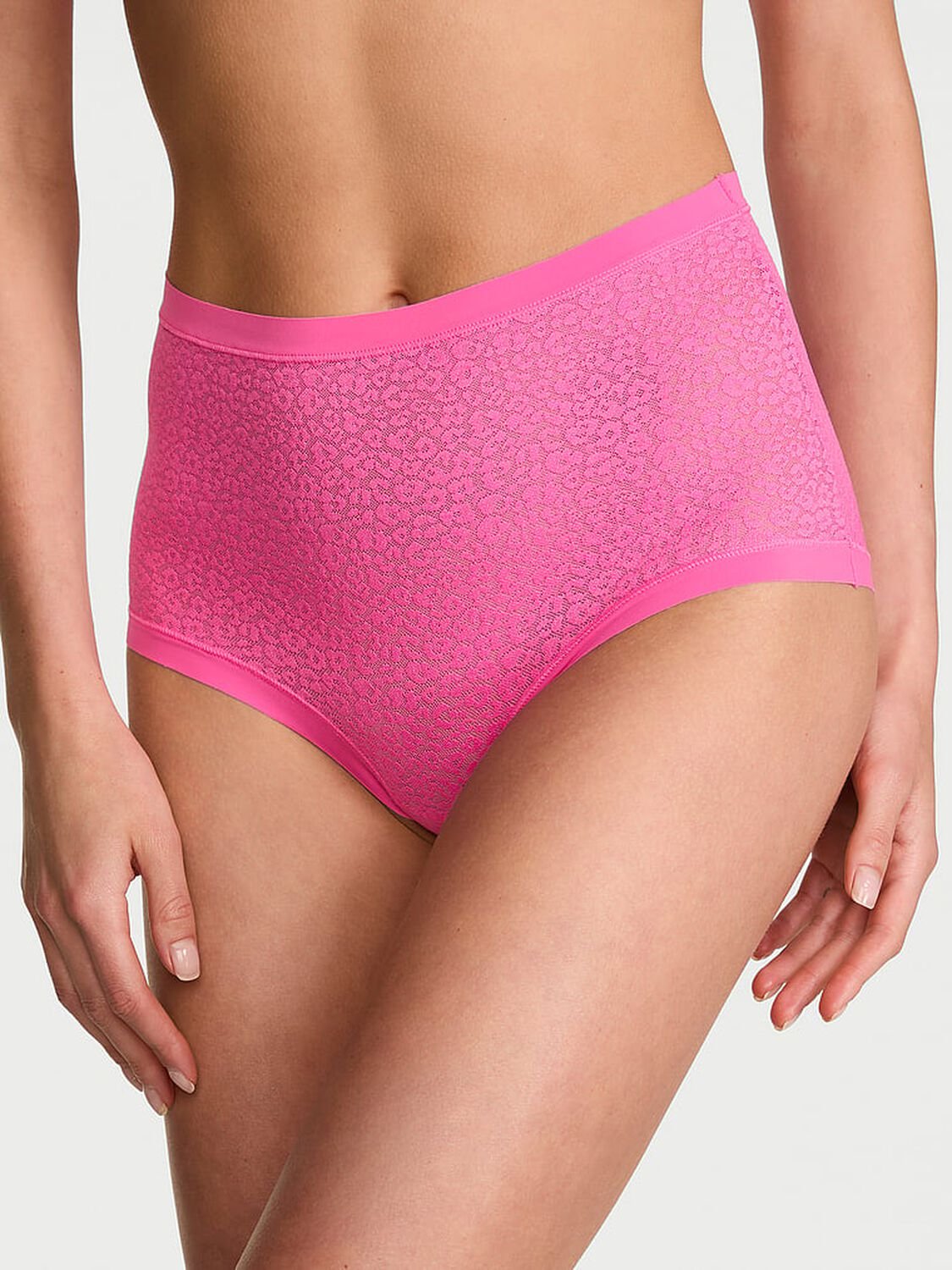 vs No-Show No-Show Leopard Lace Modern Brief Panty Flower Pink 1 of 3 