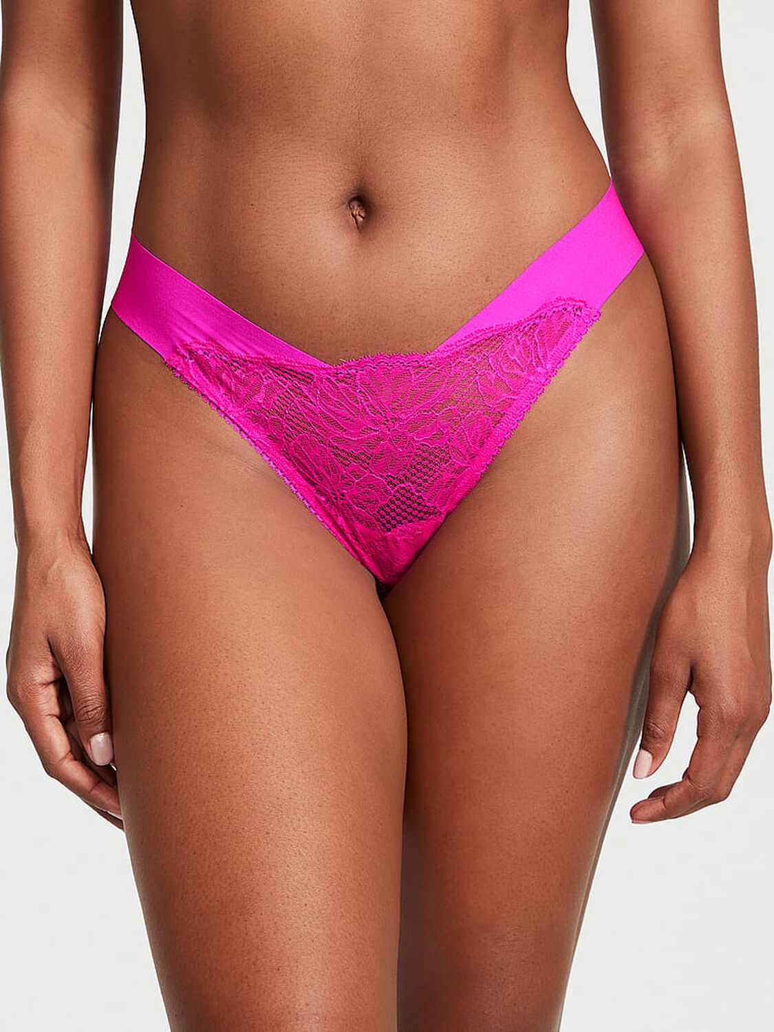 vs No-Show Lace-Front No-Show Thong Panty 1 of 4 