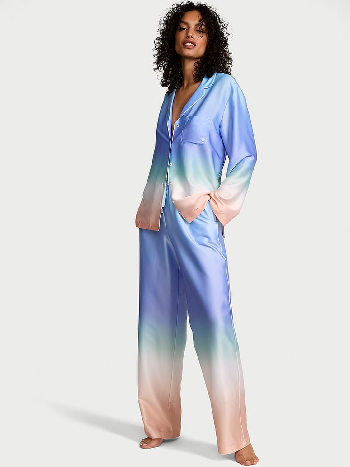 vs Victoria's Secret Glazed Satin Ombr� Long Pajama Set Print 4 of 4 