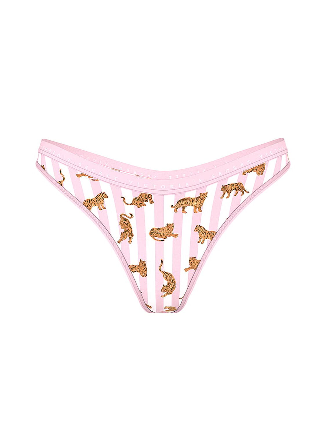 vs Victoria's Secret Stretch Cotton High-Leg Scoop Thong Panty Pink Tiger Stripes 2 of 2 