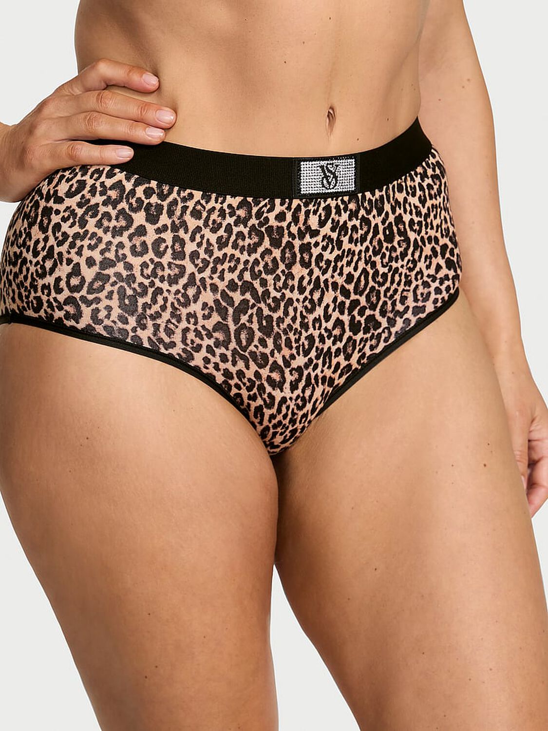 vs Cotton Logo Cotton Shine Patch Modern Brief Panty Natural Leopard 2 of 2 