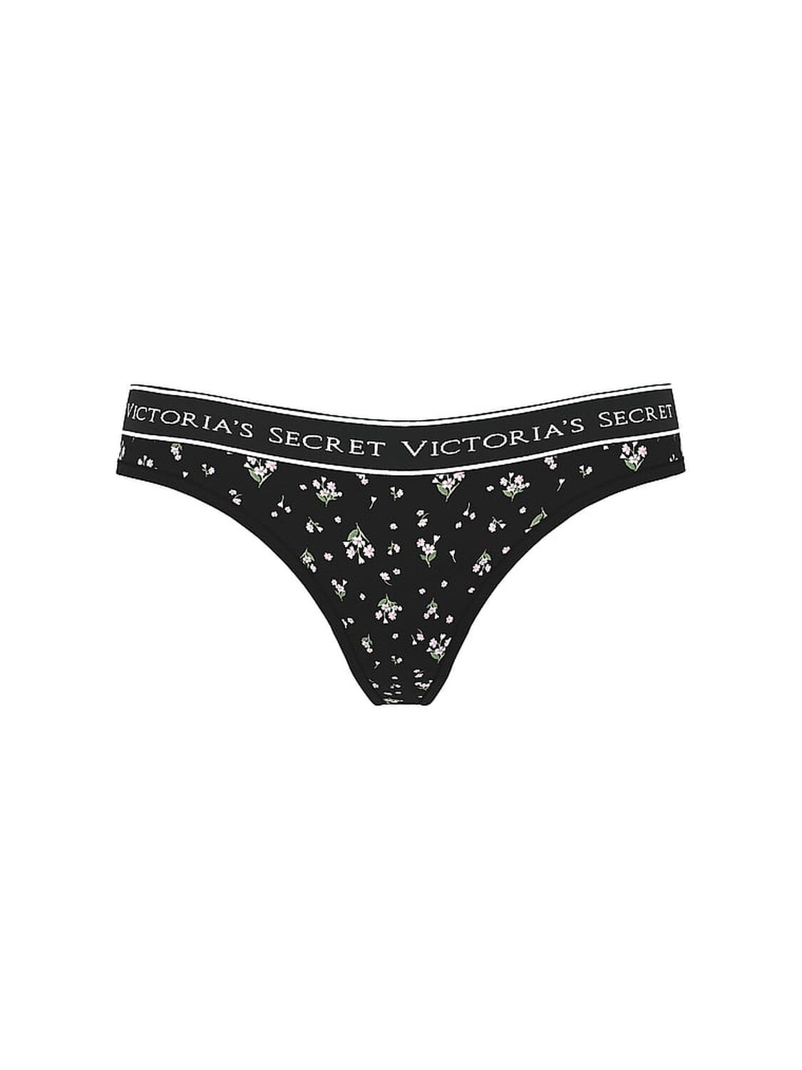 vs Cotton Logo Cotton Thong Panty Black Ditsy Floral 3 of 3 