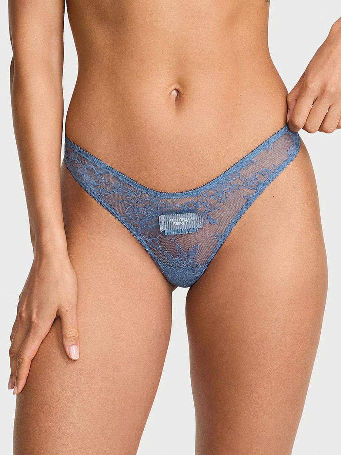 vs Very Sexy Rose Lace Denim Patch Thong Panty Moonlight Blue 1 of 2 