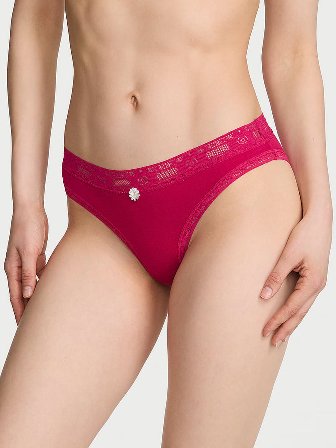 vs Lace Trim Cotton Lace-Trim Bikini Panty Vibrant Fuchsia 1 of 3 