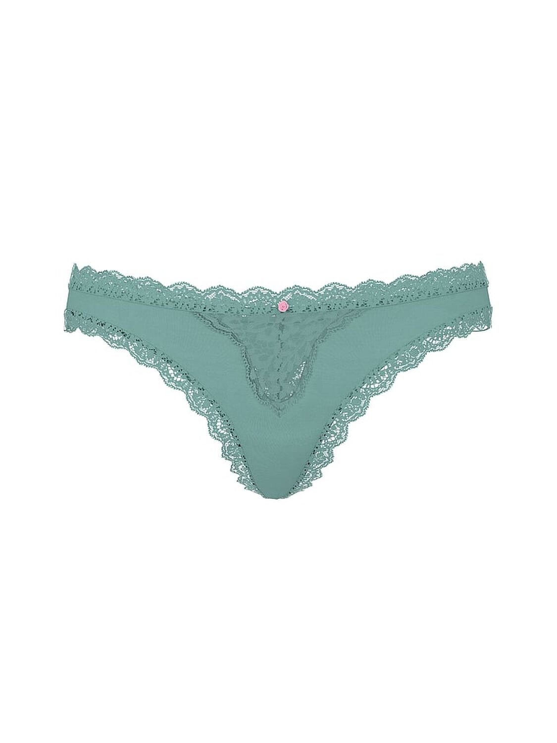 vs Dream Angels Lace-Trim Thong Panty Arctic Green 1 of 2 