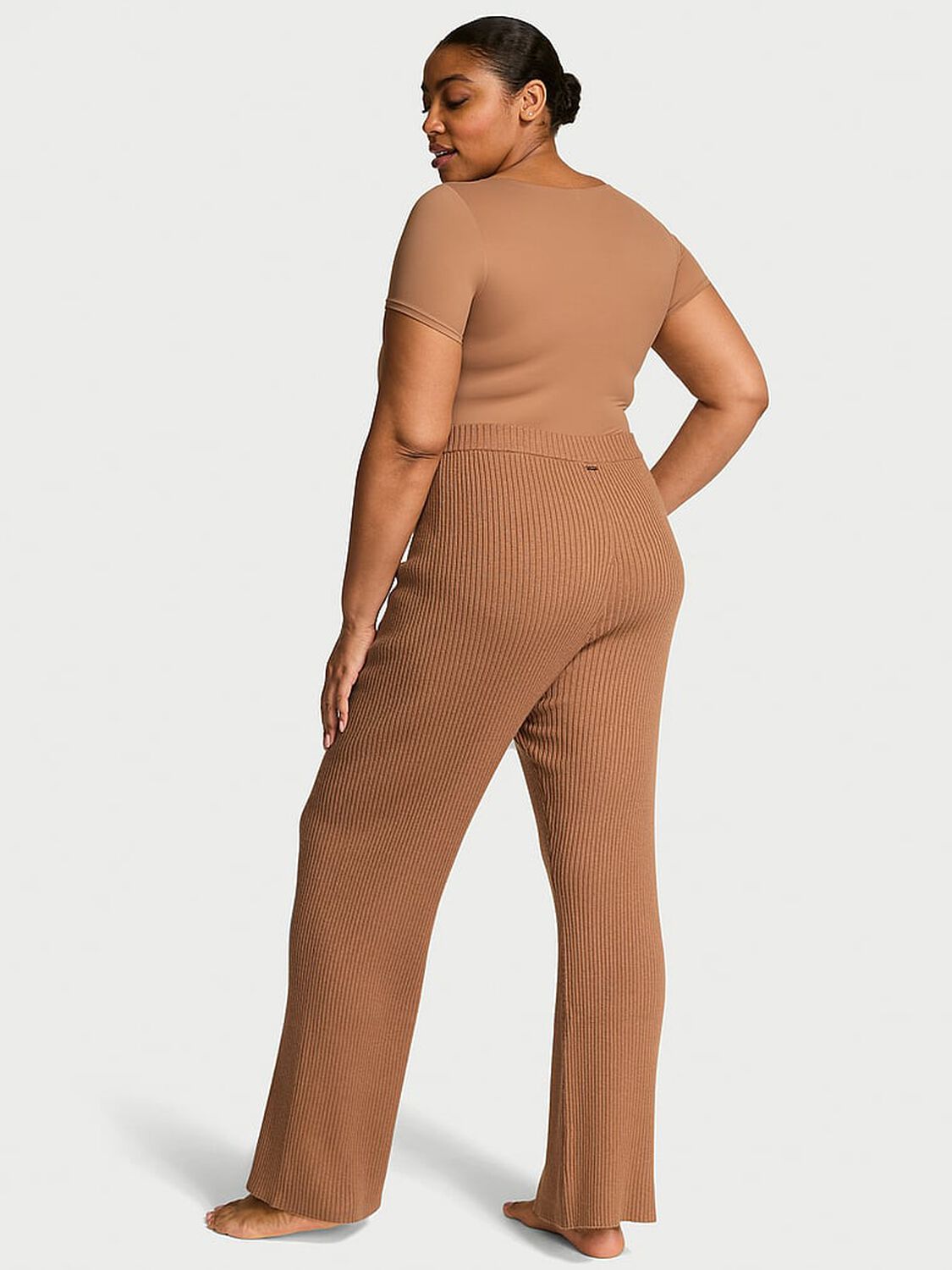 vs Victoria's Secret Luxe Ribbed Knit Flare Pants Toffee 2 of 2 