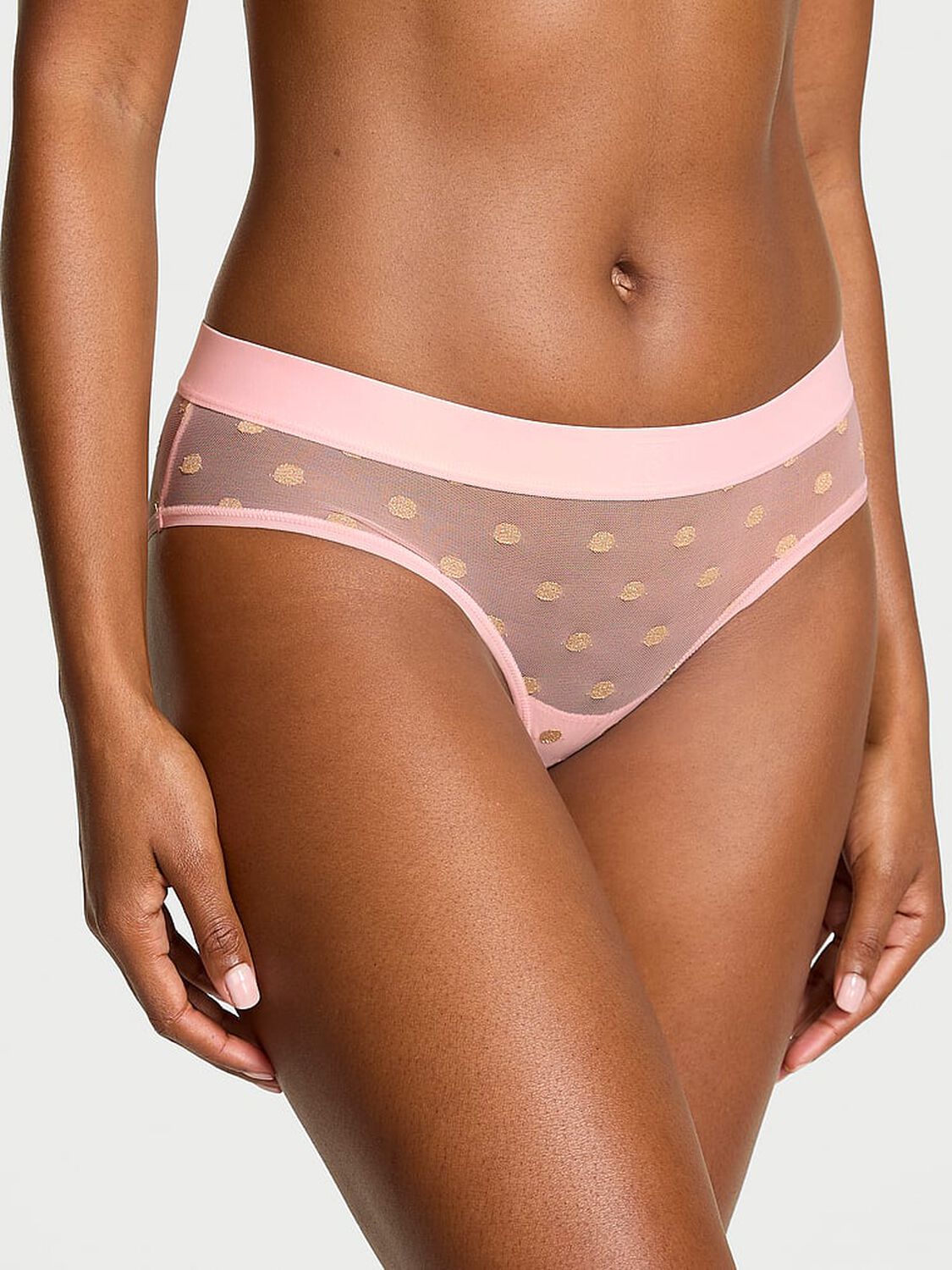 vs Cotton Sheer Heritage Shimmer Hiphugger Panty Angel Pink 1 of 3 
