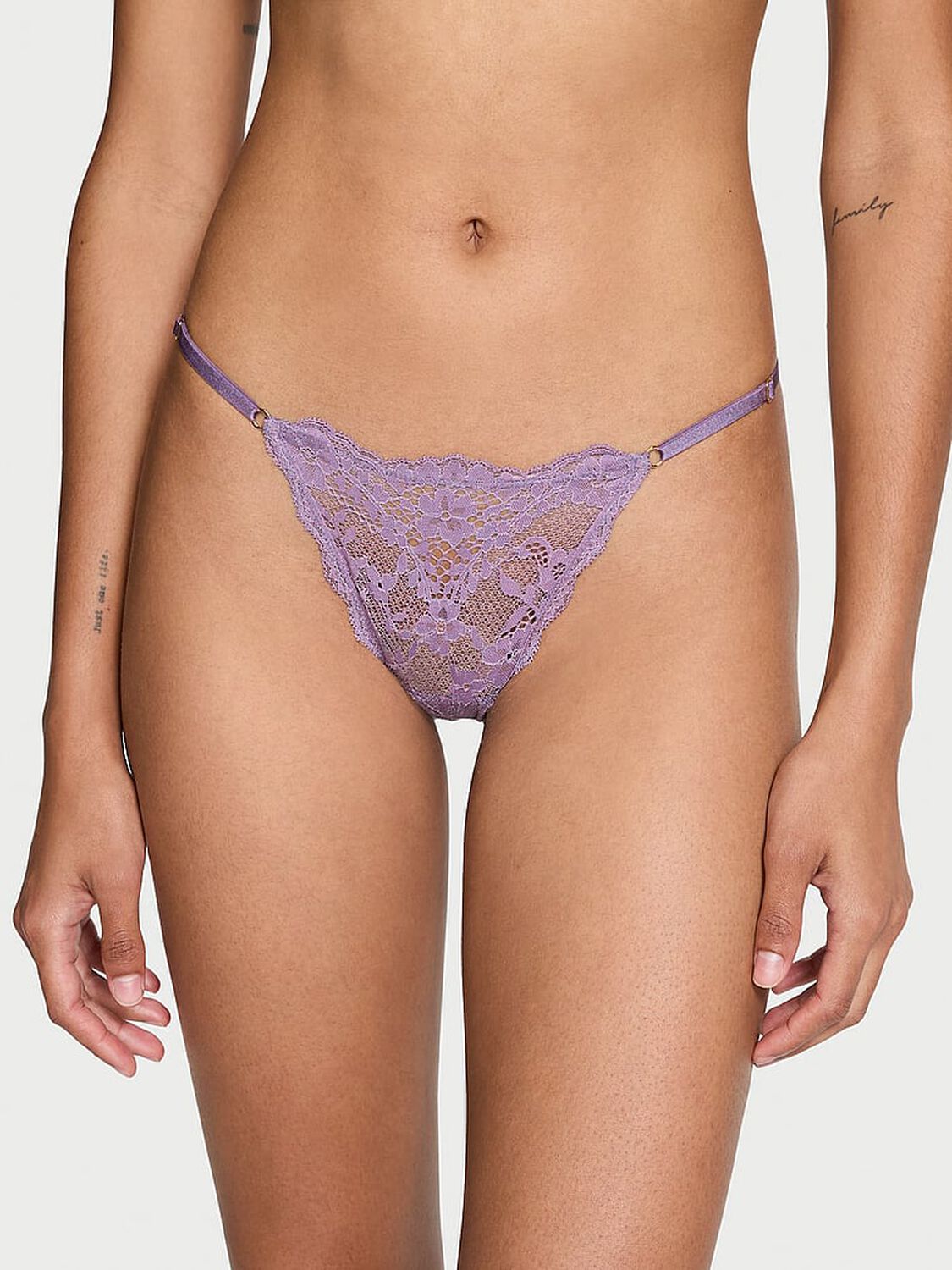 vs Dream Angels Lace Adjustable V-String Panty Frozen Plum 1 of 4 