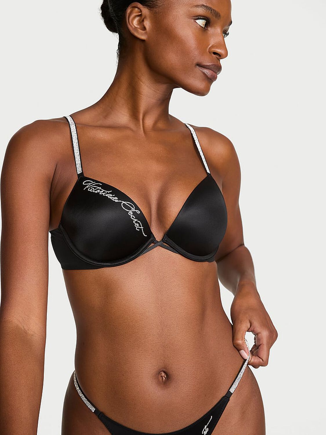 vs Very Sexy Shine Script Push-Up Bra Black 1 of 3 
