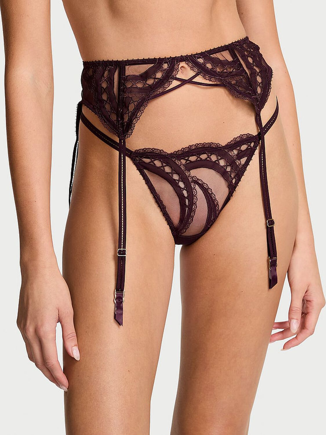 vs Very Sexy Laces Out Embroidery Garter Belt Winter Wine Laces Out 1 of 4 