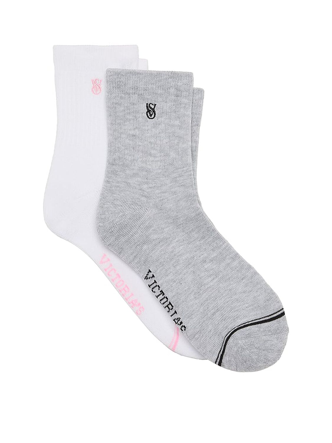 vs Victoria's Secret 2-Pack Quarter Socks Vs White & Heather Grey 1 of 1 