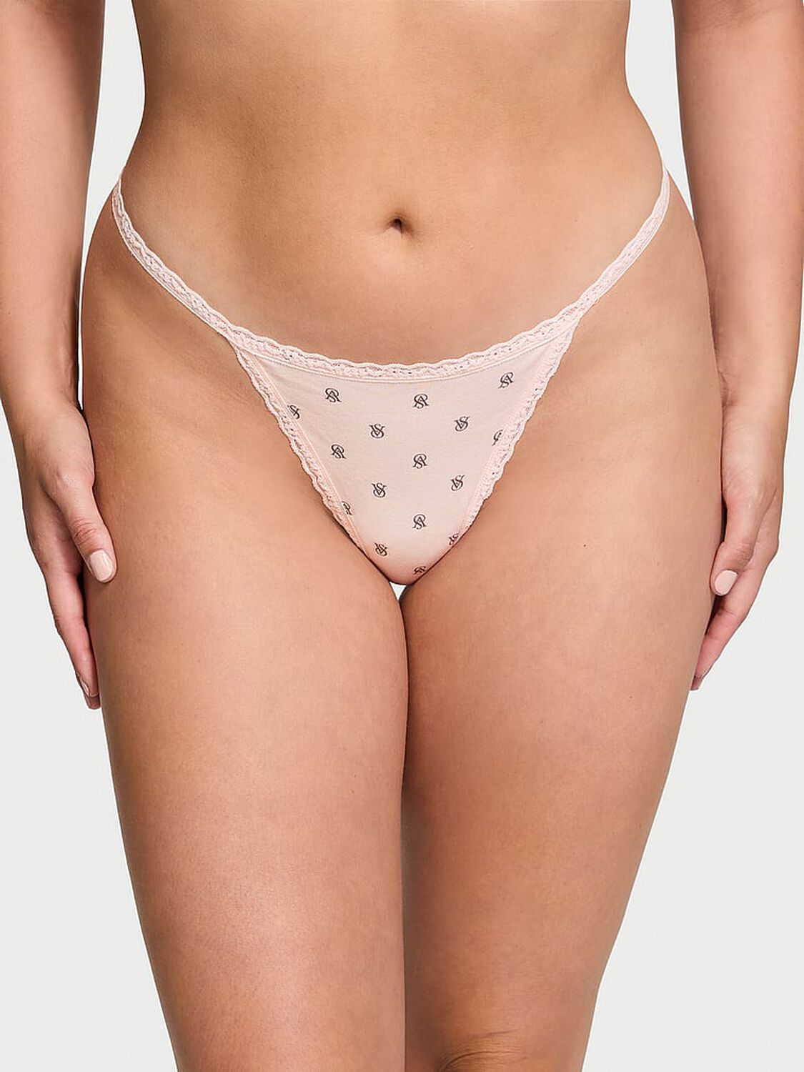 vs The Lacie Lace-Trim Cotton V-String Panty Vs Pink 3 of 3 