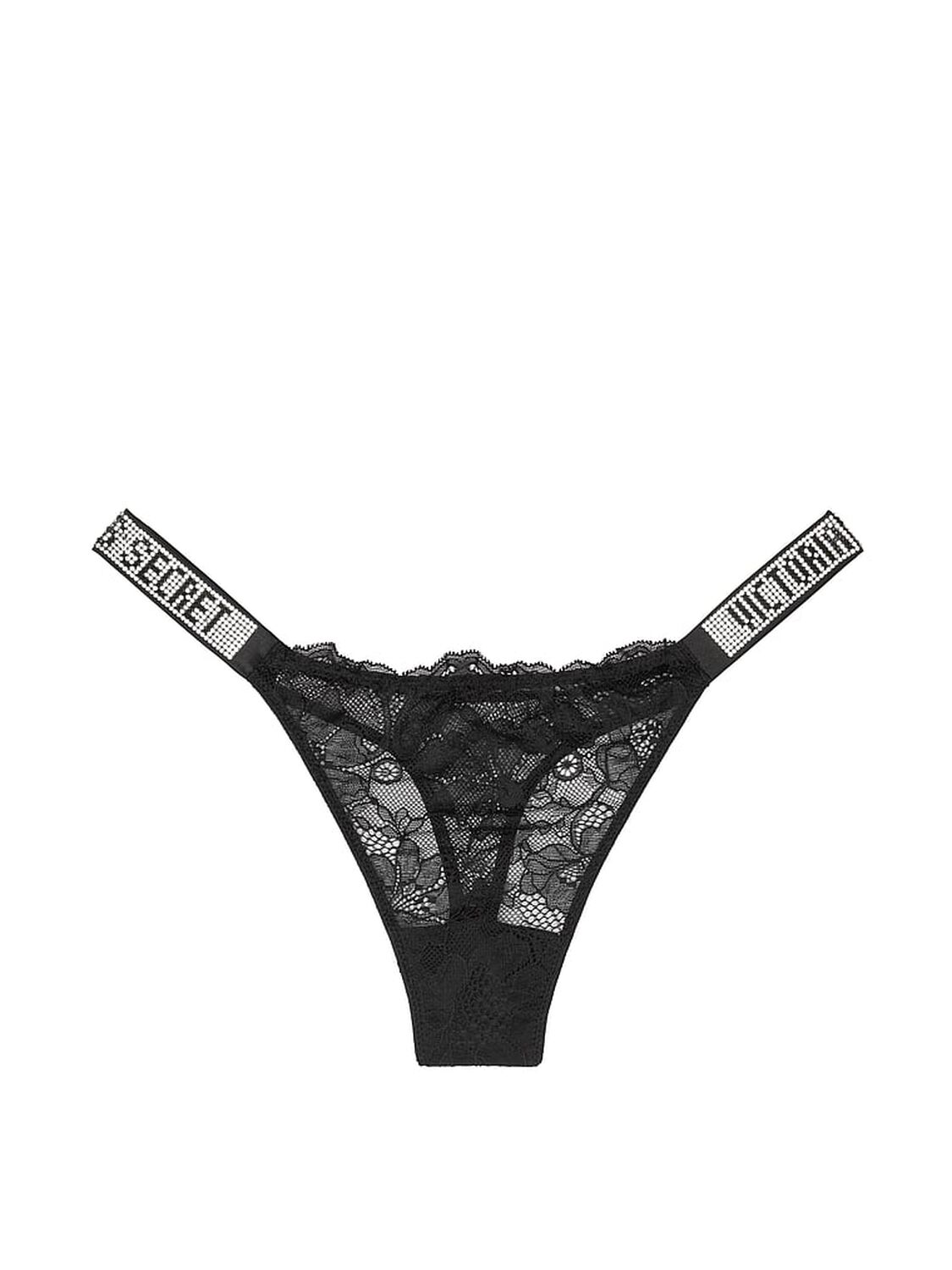 vs Very Sexy Bombshell Shine Strap Lace Thong Panty Black 3 of 3 