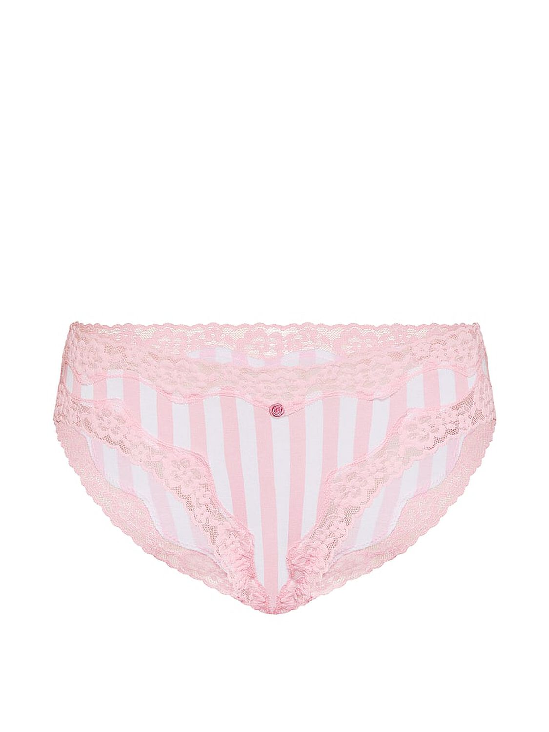vs Lace Trim Cotton Lace-Waist Bikini Panty Pretty Blossom Iconic Stripe 3 of 4 
