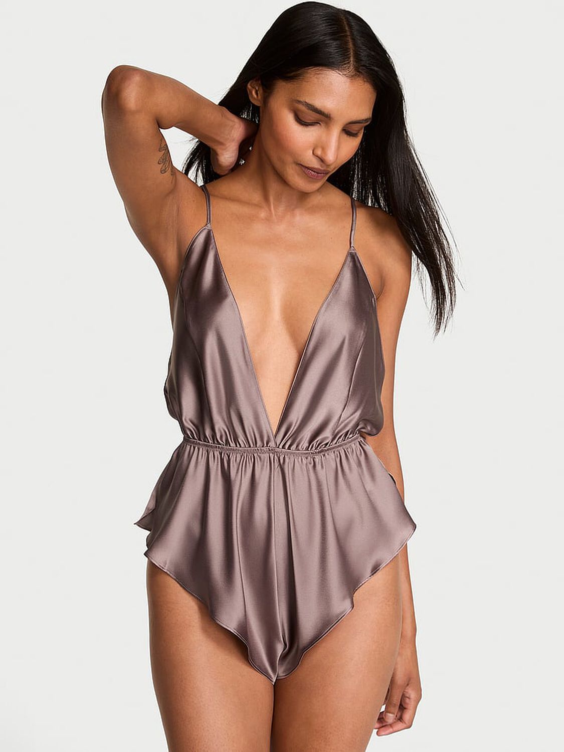 vs Victoria's Secret Satin Flutter Romper Cloudy Grey 3 of 3 