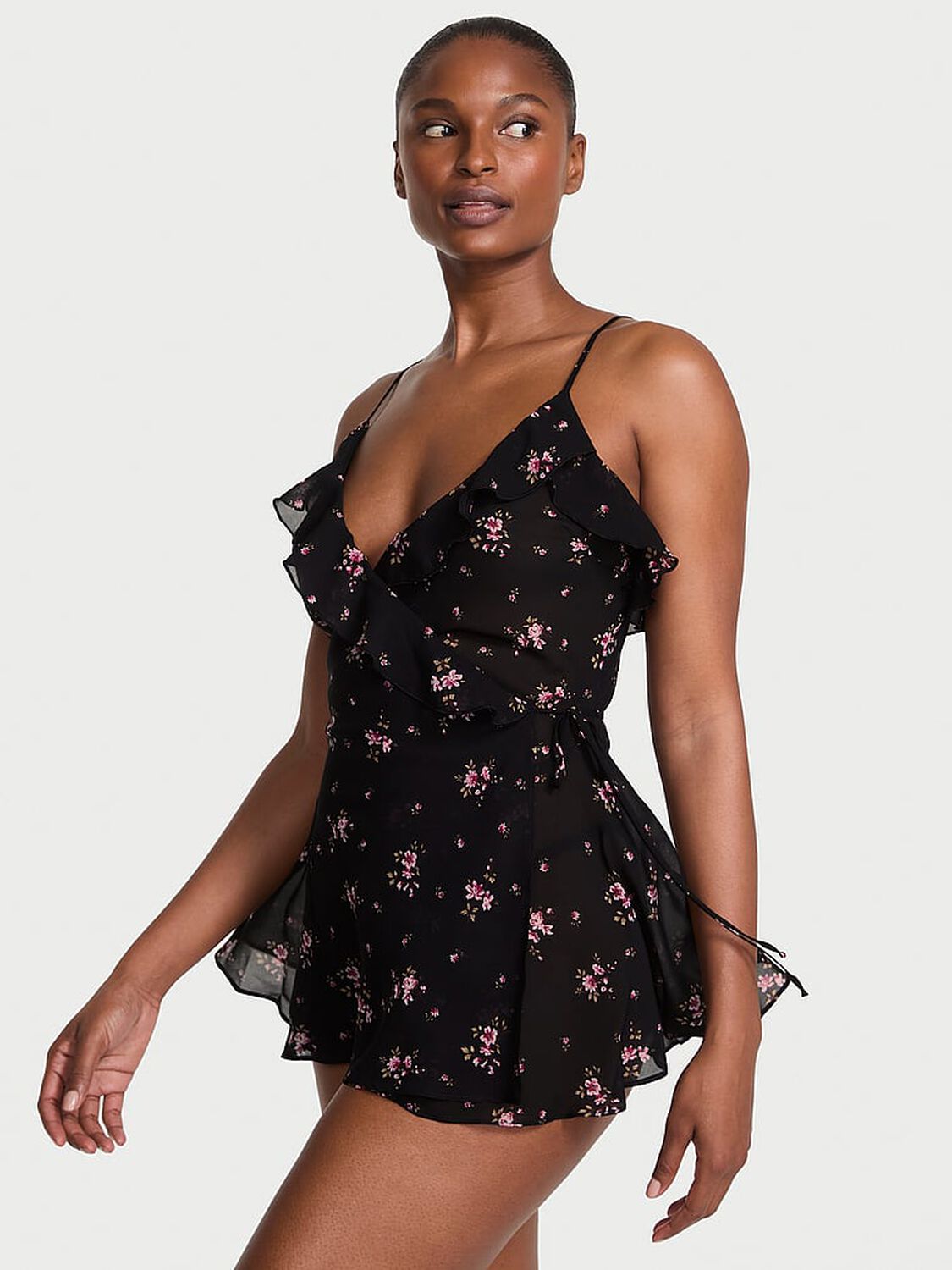 vs Dream Angels Wisteria Sheer Chiffon Babydoll Set Black Floral 3 of 3 