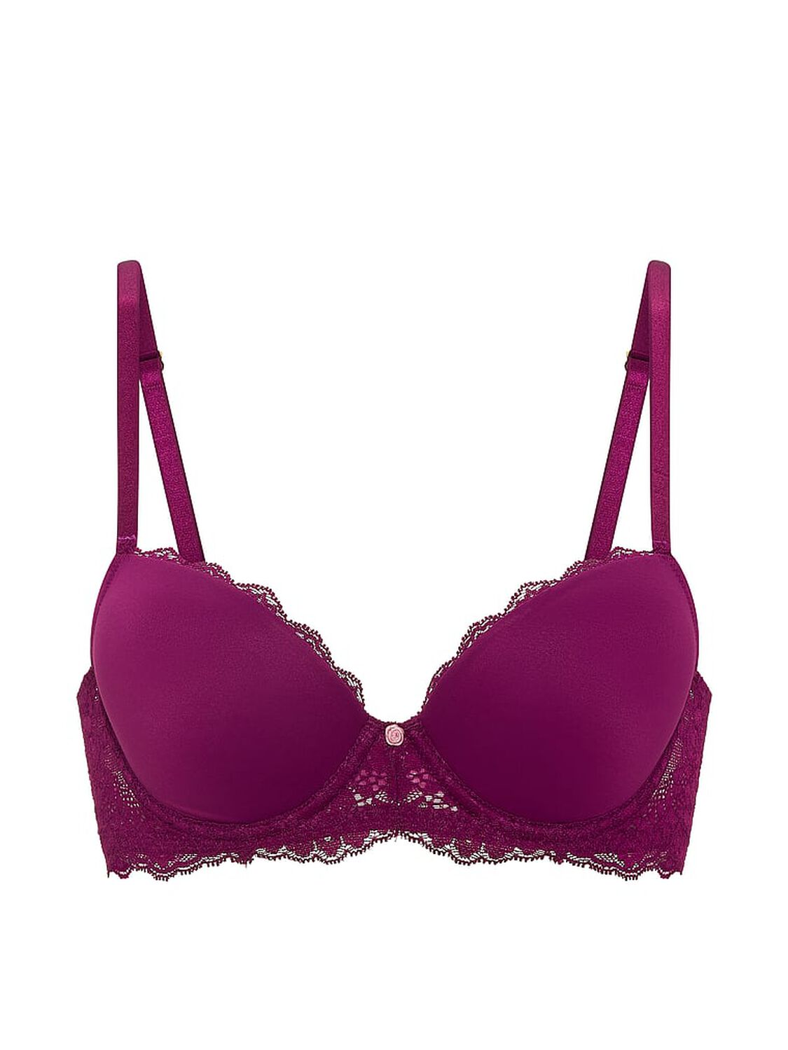 vs Dream Angels Smooth & Lace Lightly Lined Demi Bra Rhubarb 3 of 3 