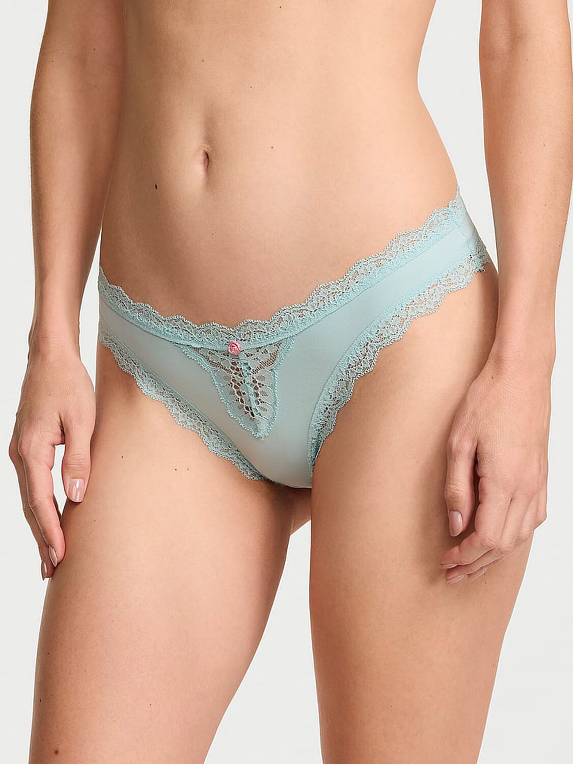 vs Dream Angels Lace-Trim Thong Panty Canal Blue 1 of 3 