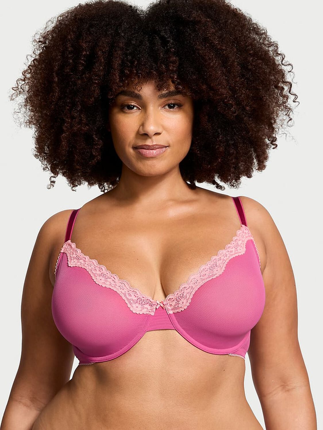 vs Victoria's Secret Tease Lace-Trim Unlined Demi Bra Luscious Rose 1 of 3 