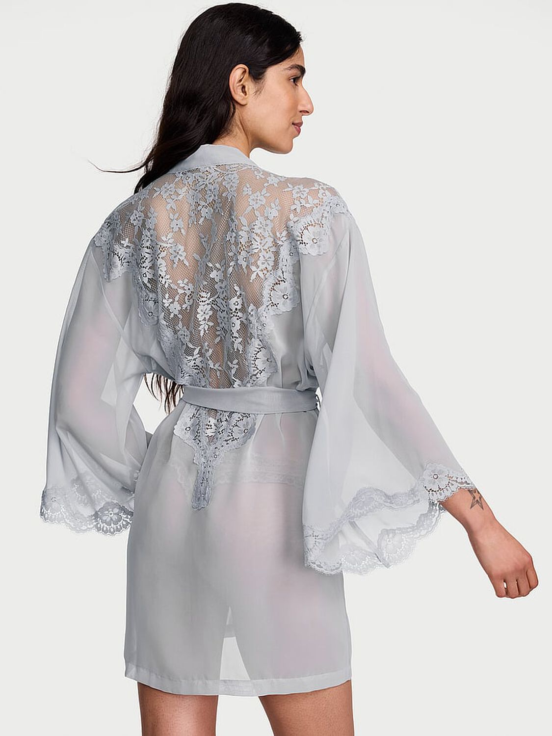 vs Dream Angels Chiffon & Lace Short Robe Sterling 2 of 2 