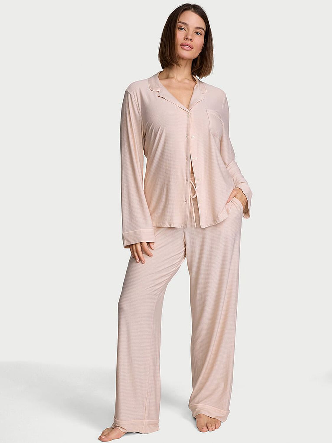 vs Victoria's Secret SoSoft&trade; Modal Long Pajama Set Sheer Blush Shimmer Stripes 1 of 3 