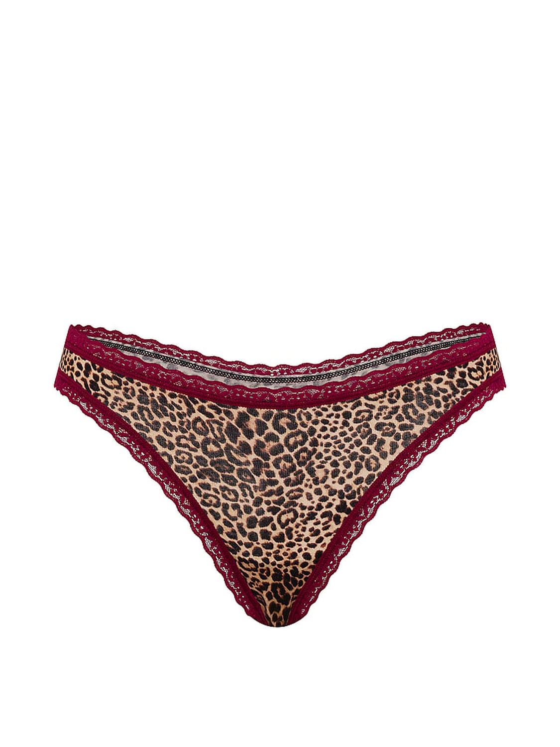 vs Lace Trim Cotton Lace-Waist Thong Leopard 3 of 3 