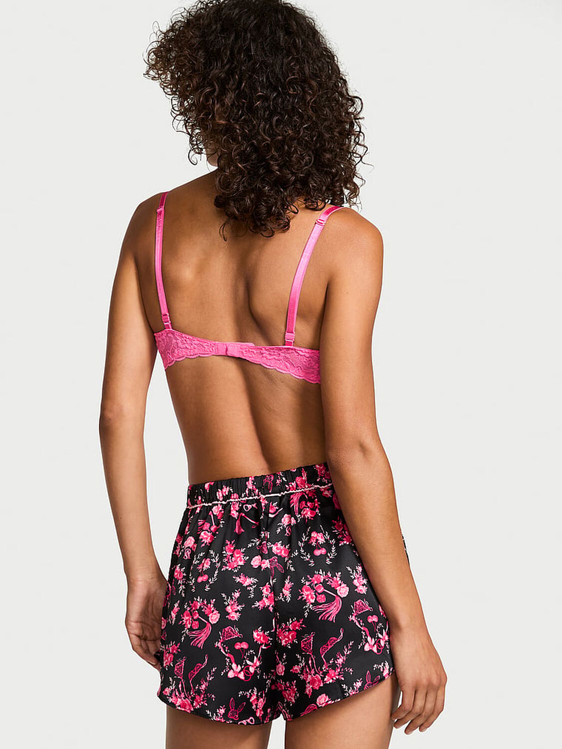 vs Victoria's Secret Glazed Satin Sleep Shorts Black/Pretty Blossom Floral Print 2 of 2 