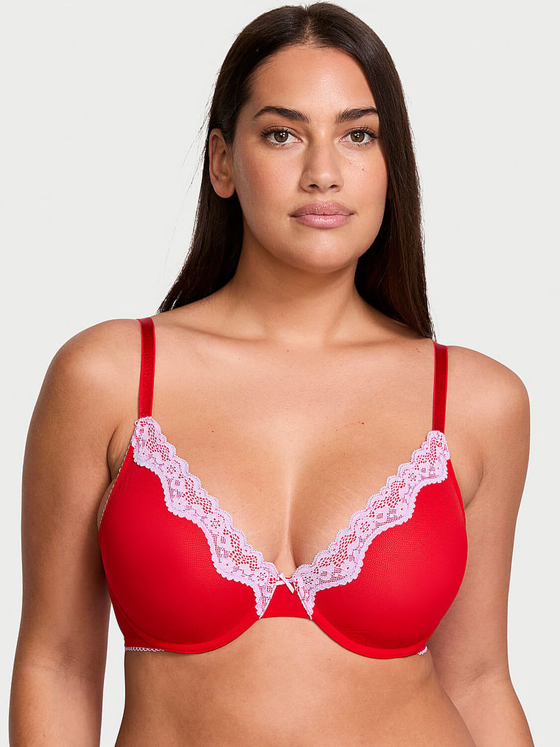 vs Victoria's Secret Tease Unlined Demi Bra Bright Vermillion & Silky Lilac 1 of 4 
