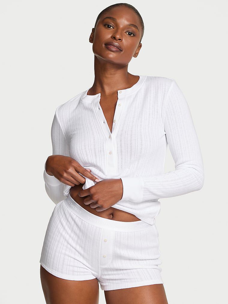 Cozy Pointelle Henley Short Pajama Set Vs White M | Victoria's